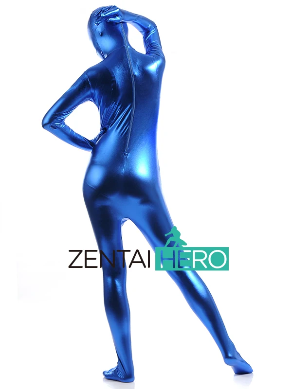 ZentaiHero сексуальный женский Королевский Синий блестящий металлический облегающий