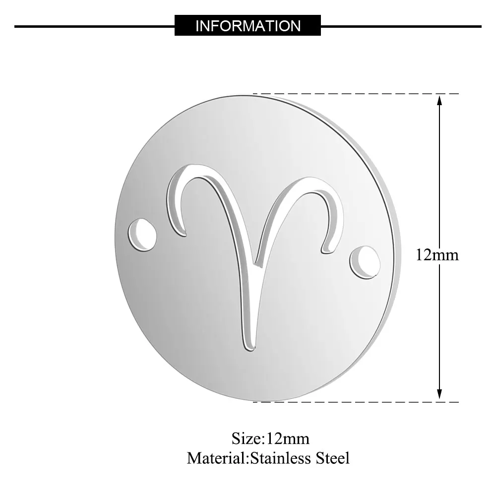 12 шт./лот из нержавеющей стали круглые целые 12 зодиака DIY созвездие два отверстия шармы-соединители ювелирные изделия аксессуары