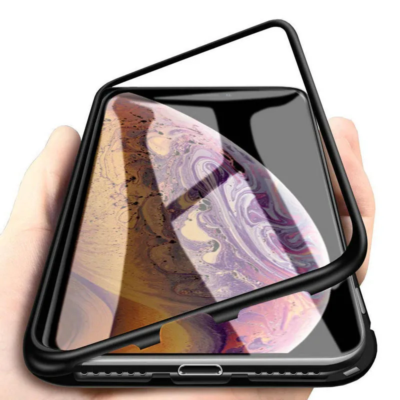 Металлический магнитный чехол для iPhone XR XS MAX X 8 Plus 7 + из закаленного стекла с