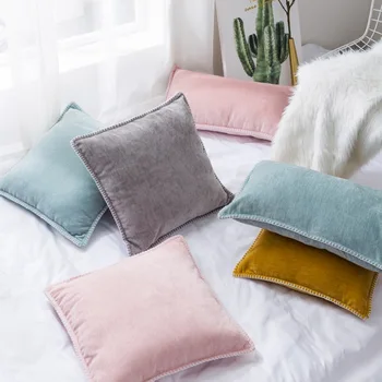 

Solid Chenille Throw Pillow Case Linen Trimmed Tailored Edges Decorative Pillowcase For Couch Bed Living Room