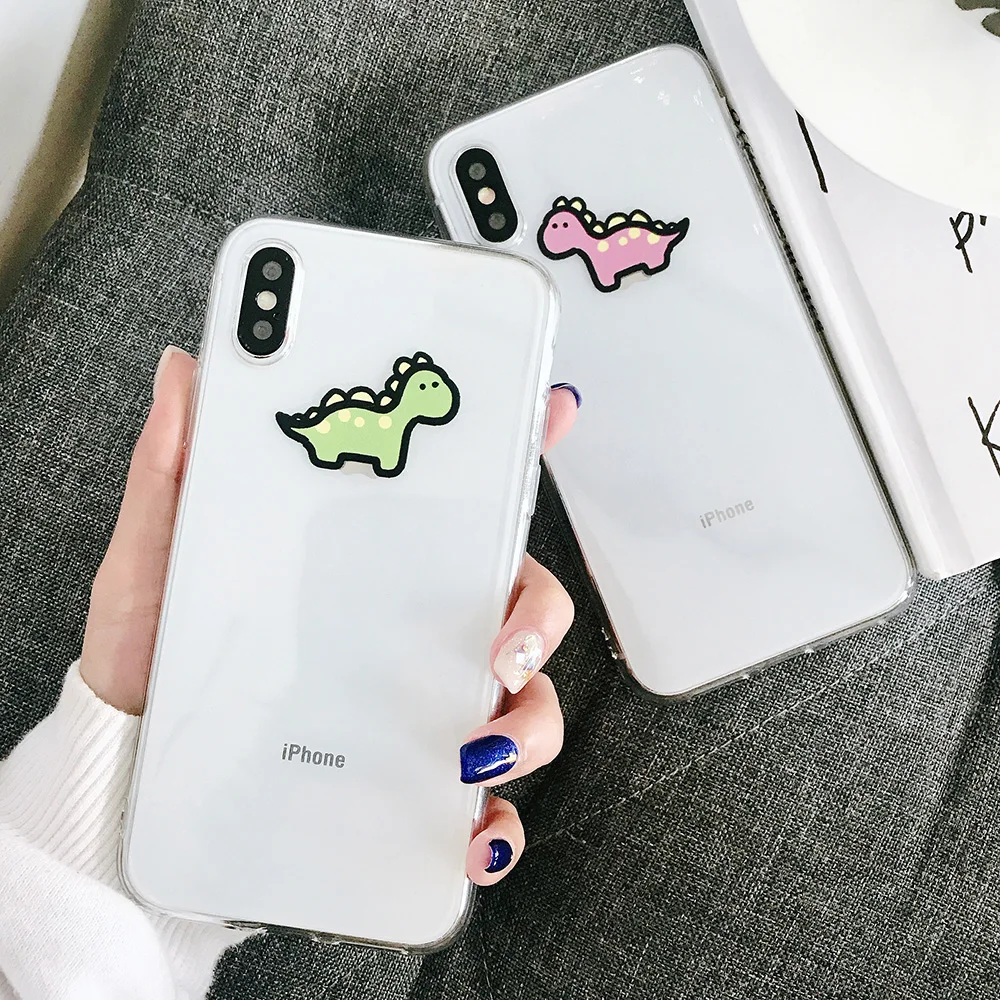KIPX1072_6_JONSNOW Transparent Soft Case For iPhone 6S 7 8 Plus Cute Funny Dinosaur Pattern Phone Cover For iPhone XS XR XS Max Capa Coque Fundas