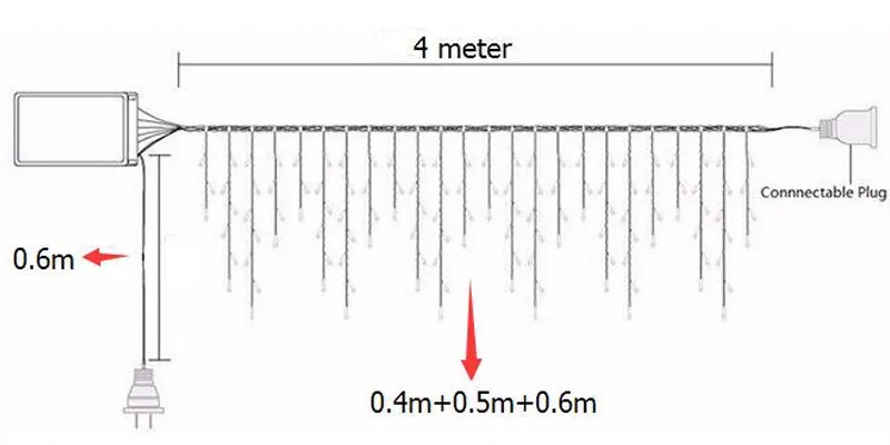 Рождественский светильник s, наружное украшение, 5 метров, свисает, 0,4-0,6 м, СВЕТОДИОДНЫЙ занавес, сосулька, струнный светильник s, новогодний, Свадебный, праздничный, гирляндовый светильник