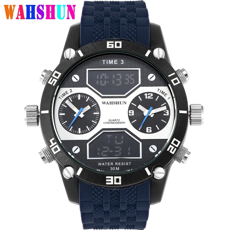 2018 Men Watch Luxury Multiple Time Zone Quartz Clock Digital LED Watch Army Military Sport
