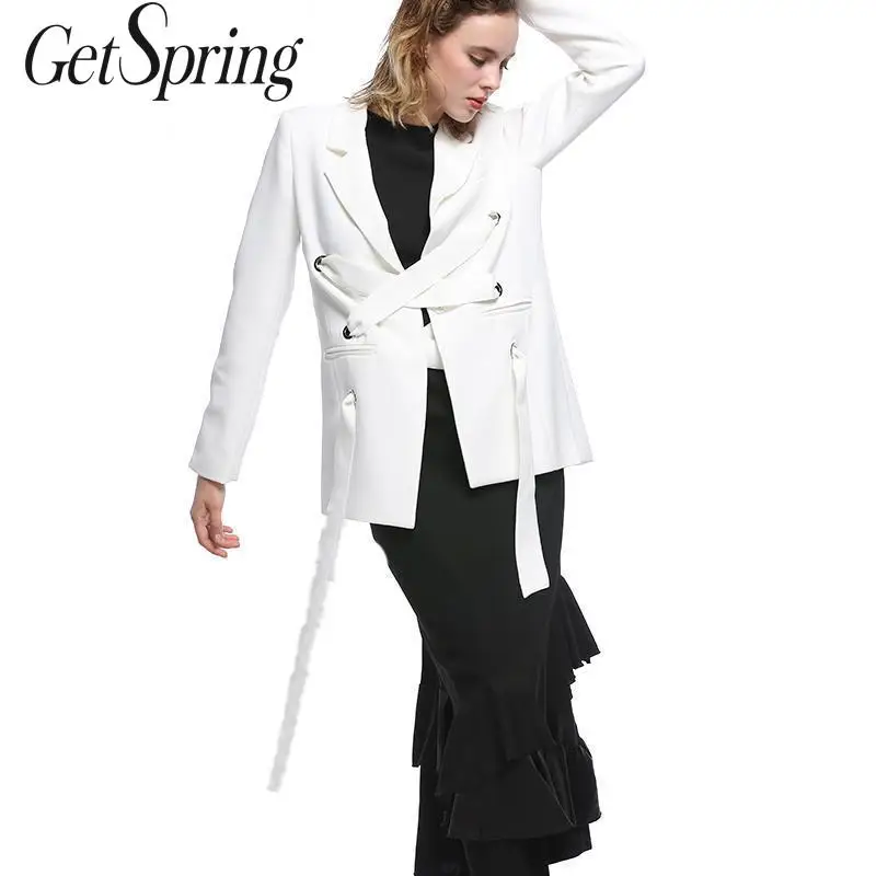GetSpring уникальный женский белый блейзер куртки верхняя одежда деловые