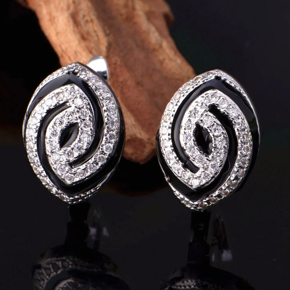 Uloveido серебро, эмаль, ювелирные комплекты Parure Bijoux Черный Кристалл обручальное кольцо серьги Цепочки и ожерелья комплект украшений Bijouterie T173