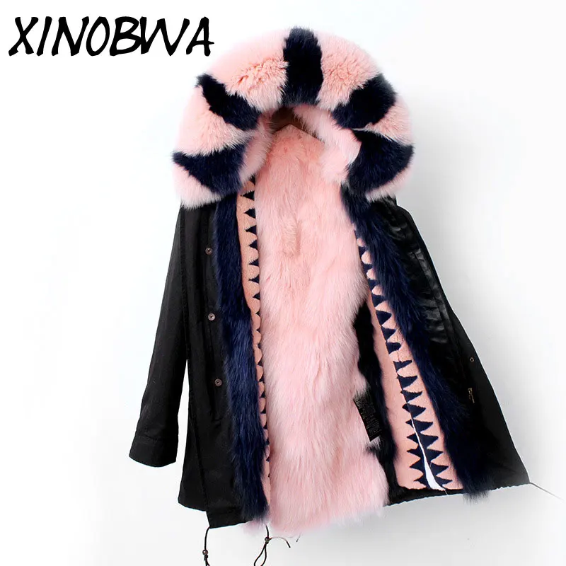 Europe New Women's Winter High Fashion Big Real Fox Fur Collar And Liner Thick Warm Long Jackets Female Plus Size Coats Parkas | Женская