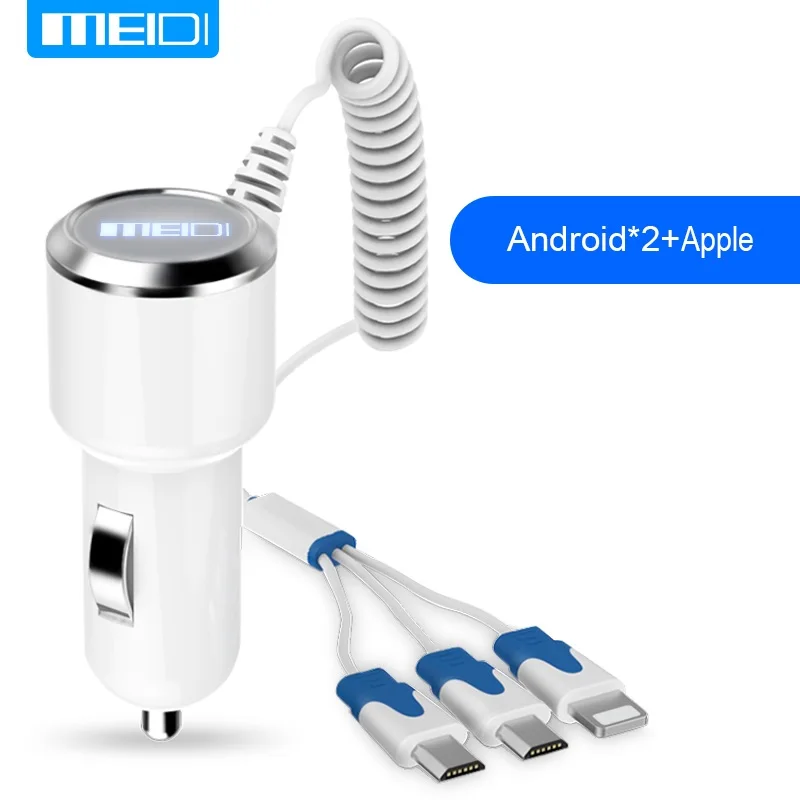 MEIDI 3 USB Автомобильное зарядное устройство для мобильного телефона с кабелем Micro usb type C осветительный кабель для Samsung S7 Xiaomi type C - Название цвета: Android