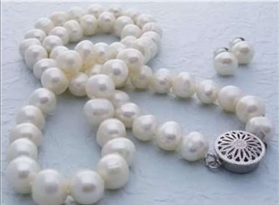 Charming 7-8mm Round White Akoya Cultured Pearl Necklaces 18&quot Earrings Set | Украшения и аксессуары