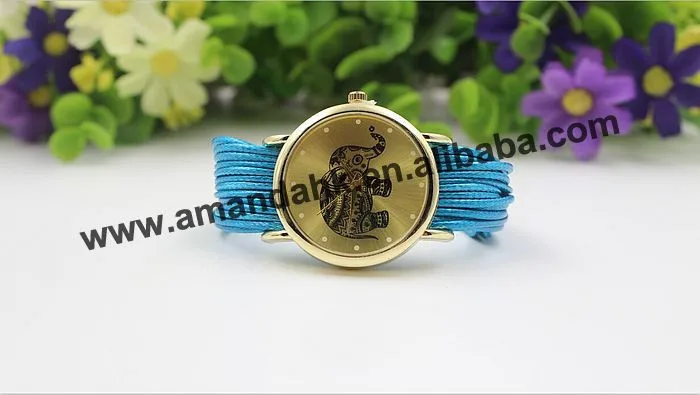Мода слон кварцевые часы Многослойные веревки кожаный браслет Часы Для женщин Повседневное модные золотые Обёрточная бумага вокруг наручные часы