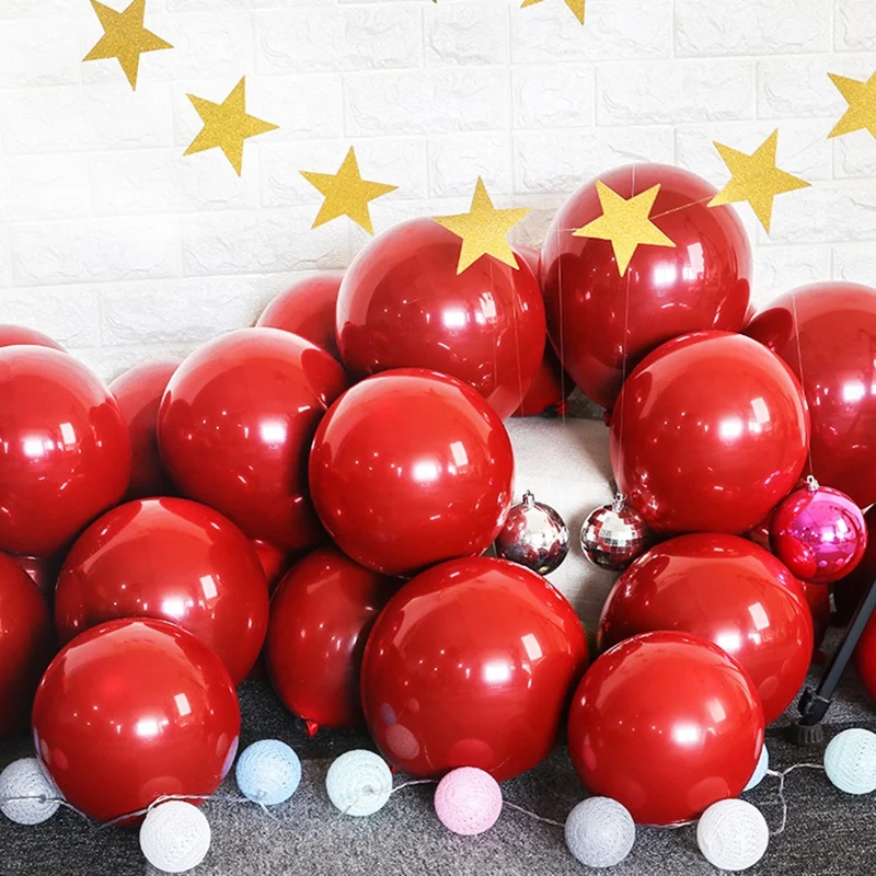 Hot 100Pcs Ruby Red Balloon New Glossy Metal Pearl Latex Balloons Chrome Metallic Colors Air Balloons Wedding Party Decoration