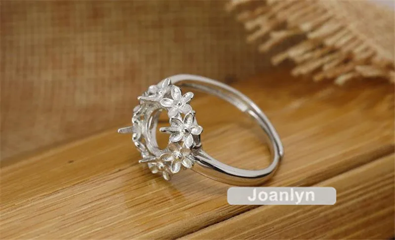 Кольцо Joanlyn для 8 мм круглых кабошонов, покрытое белым золотом, регулируемое кольцо из серебра 925 пробы JZ012