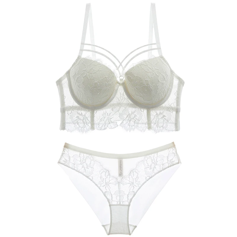 New Top Sexy Underwear Set Green Bras Cotton Brassiere Women Lingerie Set Lace Embroidery Push up Bra Panties Sets Deep V Gather