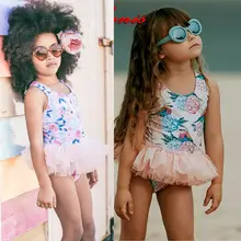 Мода новорожденных для маленьких купальный костюм для девочек Купальник Цельный пляжное Бикини платье