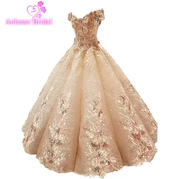

2018 New Champagne Lace Sleeveless V-neck Bridal Dress Floor-length Backless Waves Ball Gown Vintage Wedding Dresses Real Photos
