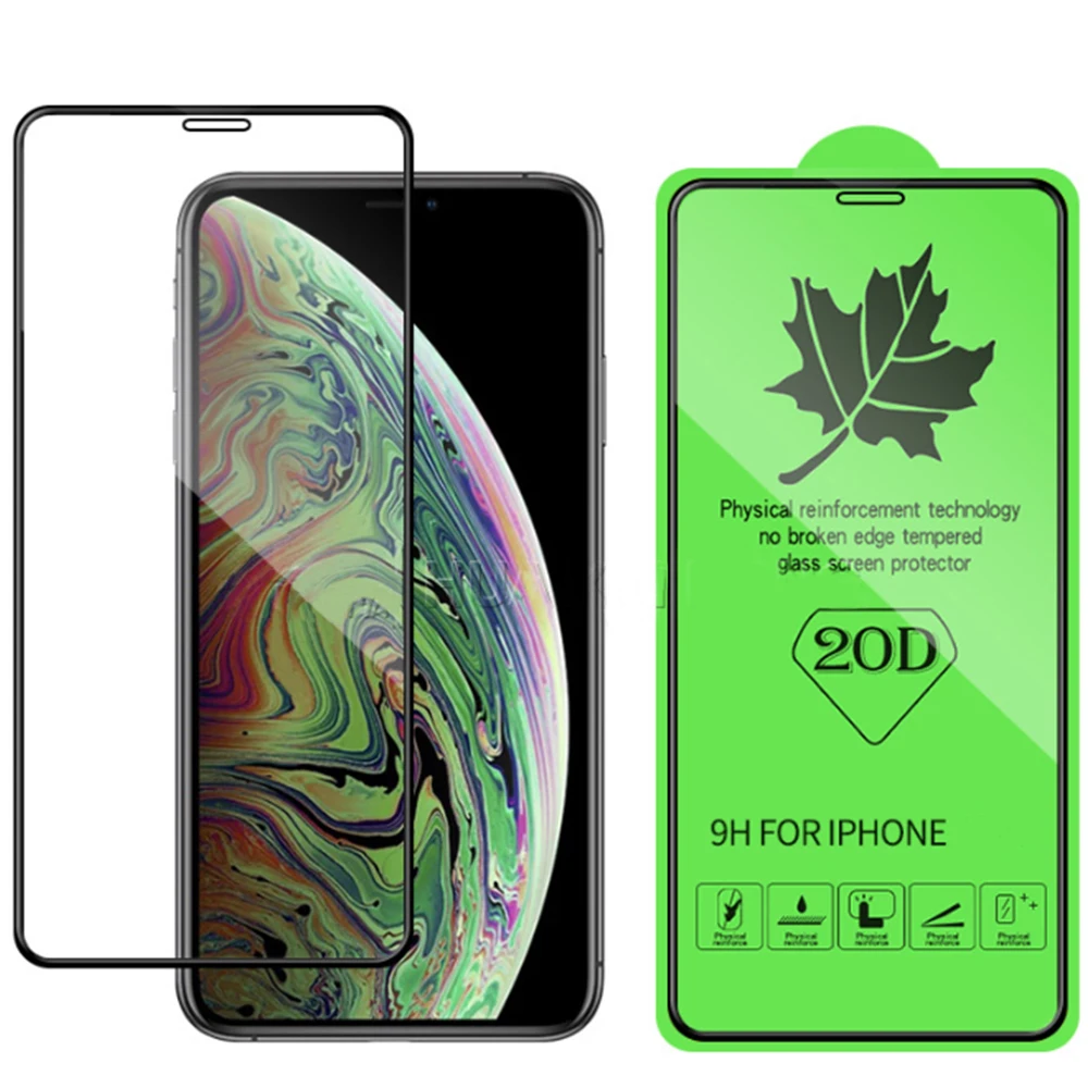 10 шт. 20D полное покрытие закаленное стекло для iPhone 8 Plus 7 6s 6 Защитное X XR Xs max