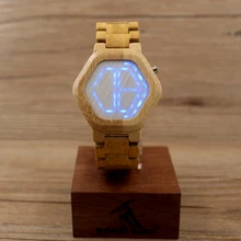 BOBO BIRD Men LED Watches Hexagonal Digital Clock Mujer CdE03 with 100% Bamboo Material Watches