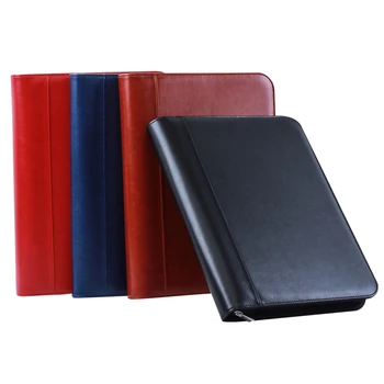 

multifunction PU leather business office file folder a4 with a zip 4 ring binder folders for documents padfolio briefcase 1201B