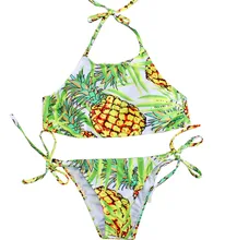 New sexy women 4 style pineapple printed bikini suit triangular bandage micro swimsuit maillots de bain femmes bikiny set 2017