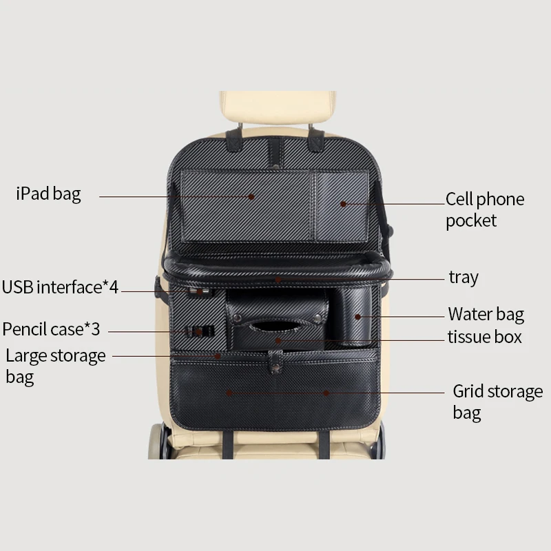 Чехлы для сидений автомобиля, органайзер для путешествий, карман, сумка для внутреннего хранения, грузовые автомобили, 4 USB, зарядка для мобильного телефона