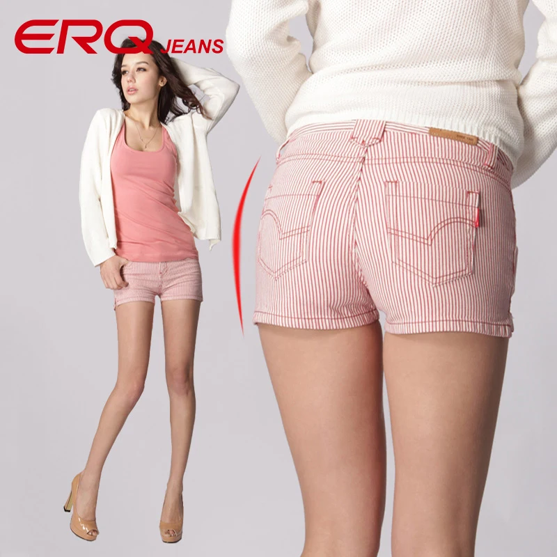 colorful striped denim shorts