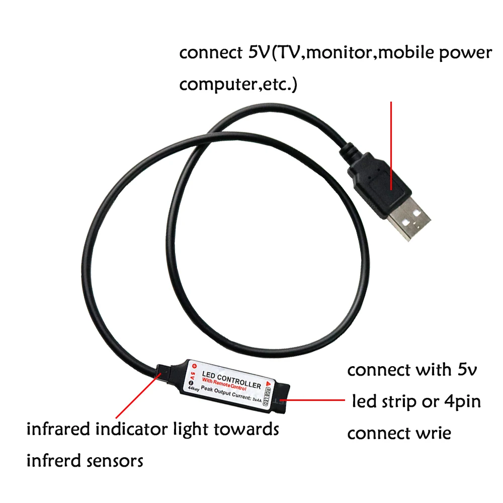 USB RGB пульт дистанционного управления на 44 клавиши 5 В РЧ для 5050 3528 SMD светодиодной