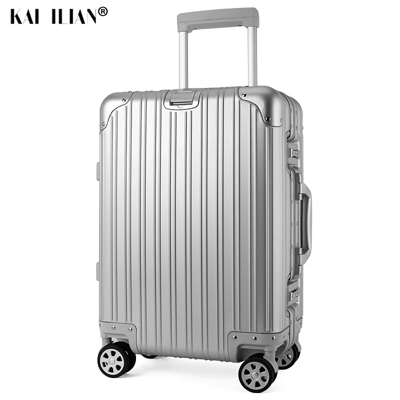 

20"24"29" inch 100% aluminium rolling luggage travel suitcase aluminum spinner trolley bag on wheel Silver carry-ons suitcase