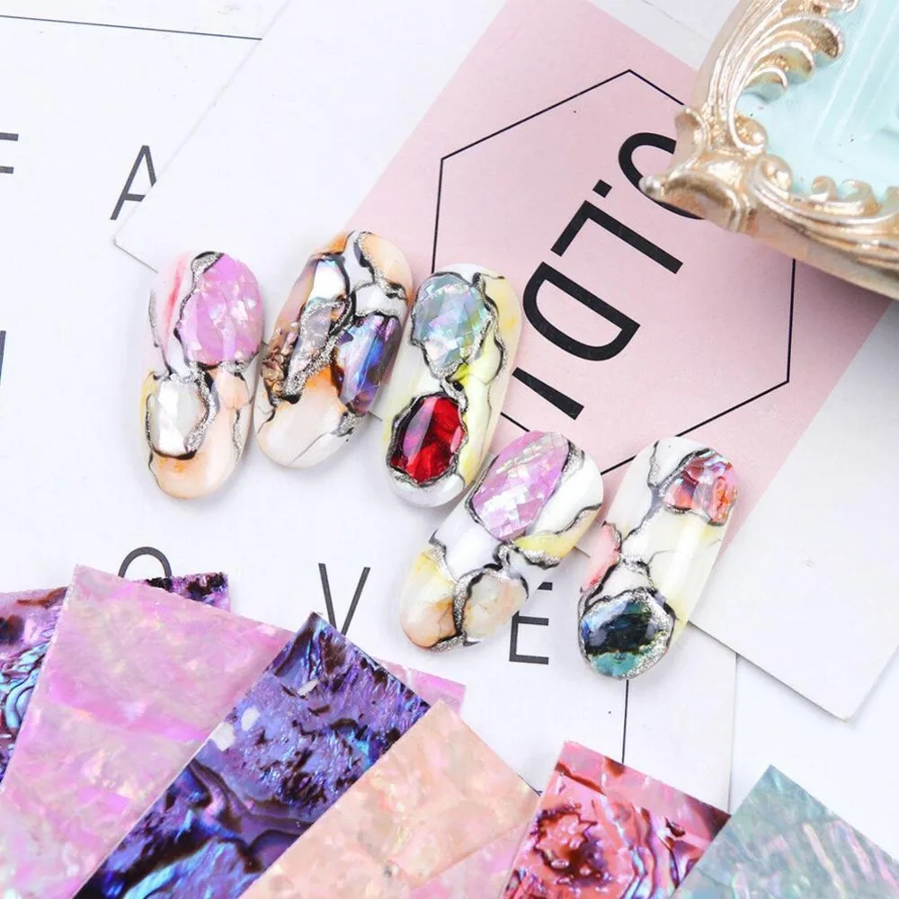 

1pc Shell Abalone Nail Art Sticker Gradient Mermaid Flakes Nail Foil Seaside Design Stickers Decals Adhesive Wholesale Available