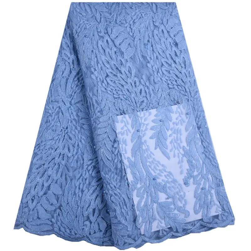 

Baby Blue Tulle Lace Embroidered French Lace Fabric With Beads African Lace Fabric Nigerian Lace Fabrics For Wedding Party S1576