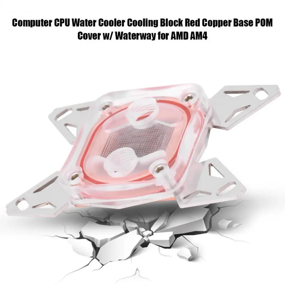 

Computer CPU Water Cooler Cooling Block Red Copper Base POM Cover w/ Waterway for AMD AM4