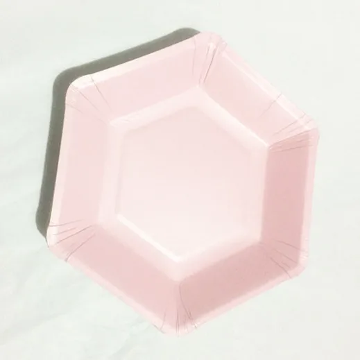 120 шт Твердые шестиугольные бумажные тарелки столовая посуда Современная Геометрическая " десертные блюда пастельные розовые Мятные синие бежевые сиреневые румяна - Цвет: Light Pink
