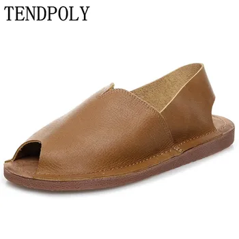 

New casual women's shoes summer hot leather shallow mouth retro flat female sandals fashion comfortable soft wild single shoes