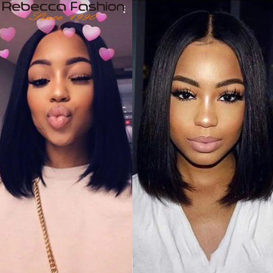

Rebecca Fashion Short Bob Lace Front Wigs Straight Lace Front Human Hair Wigs 10 to 14 Inch Brazilian Remy Straight Hair Wigs