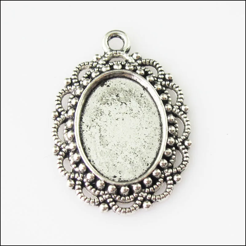 4Pcs Antiqued Silver Tone Oval Flower Heart Picture Frame Charms 22