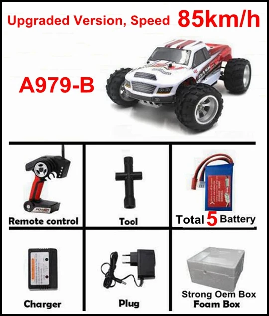 Модернизированный WLtoys A979-B 4WD 1:18 RC высокая скорость монстр грузовик 70 км/ч с передатчиком с большим количеством батареи против a959-b a959 a979 - Цвет: 85kmh A979-B 5 batry