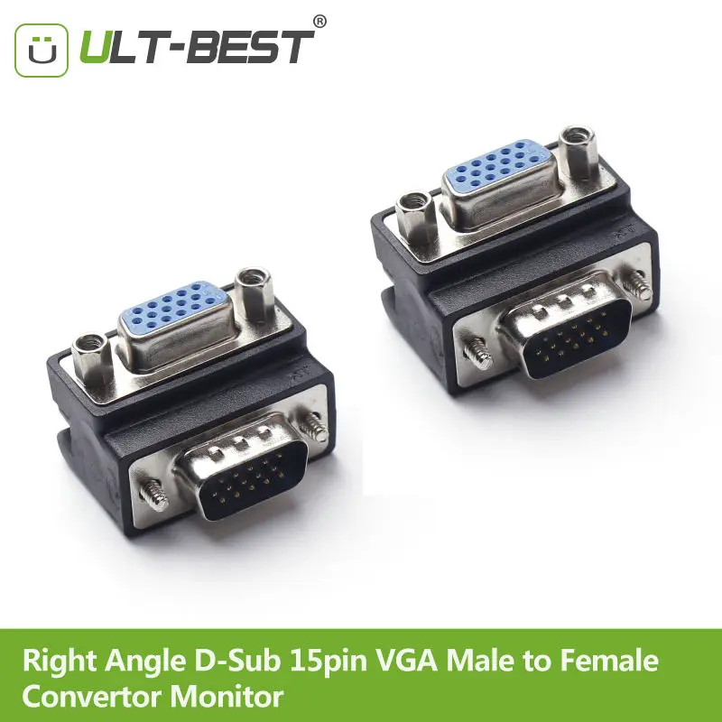 

ULT-Best Right Angle D-Sub 15pin VGA Male to Female Convertor Monitor DB15 VGA RGB HDB Extender 90 degree Connector