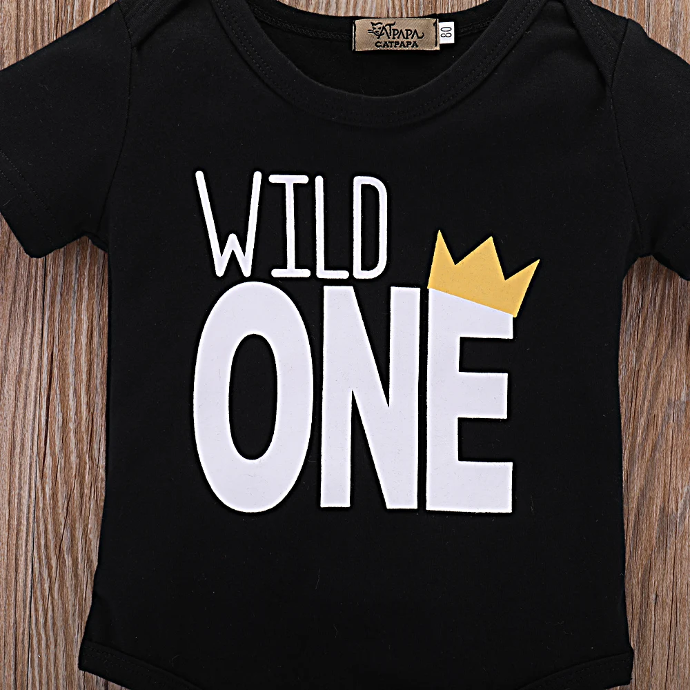 Sexemara/новорожденных для маленьких девочек летние черные топы wild one корона
