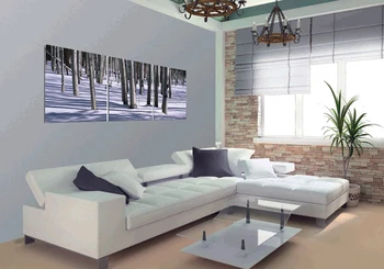 

3 panels Black And White winter forest tree landscape painting prints canvas modern home living room decor