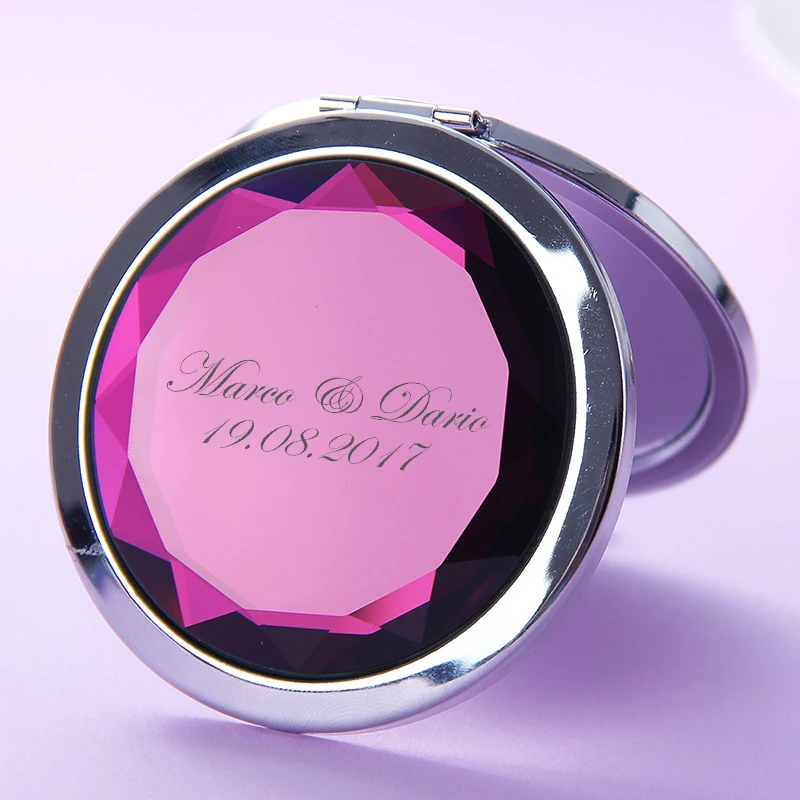 Personalized Wedding Favor Crystal Compact Mirror Pocket Makeup Mirror
