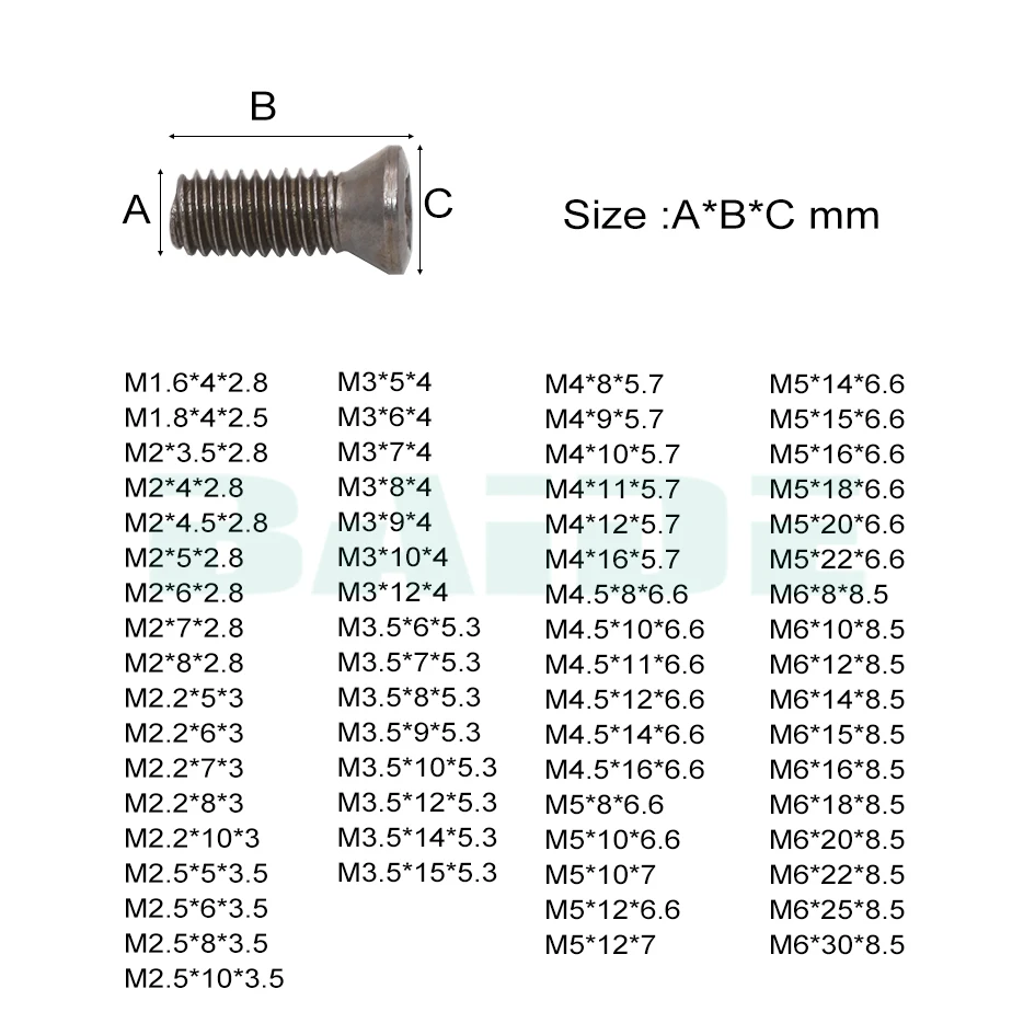 M1.6 M1.8 m2 m2.2 M2.5 M3 M3.5 M4 M5 M6 Grade 12.9 Insert Torx Screw Replaces Carbide Inserts CNC Accessories Lathe TooL 1500psc