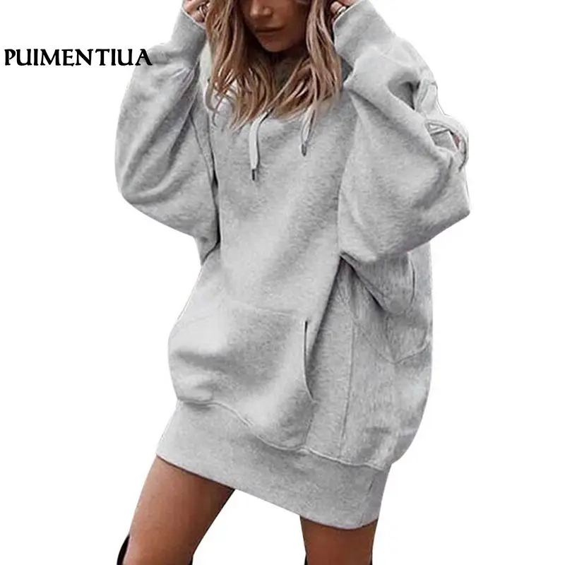 

Puimentiua Women Long Sweatshirt Autumn Winter Thicken Hoodies Casual Hooded Female Pullover Coats Ladies Oversize Hoodie Dress