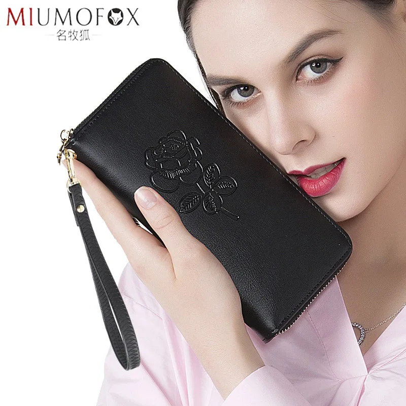 

Trend Women Wallets Leather Clutch Wallet Female Long Wallet Women Zipper Purse Strap Money Bag Purse Flower Wallets for Lady