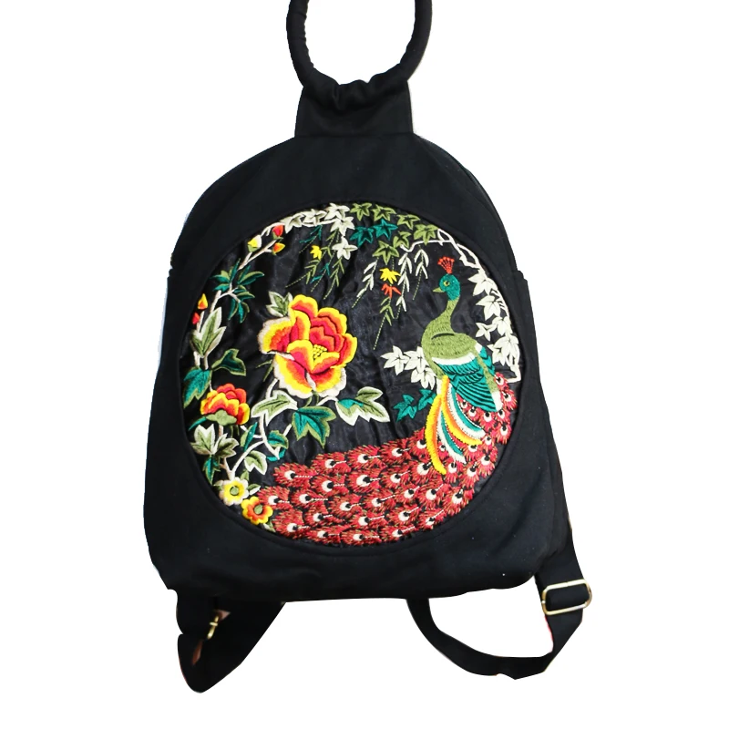 ETAILL Flower Animal Peacock Embroidered Backpacks for Girls Female Embroidery Travel Bags Schoolbag Backpacks Rucksack Mochila