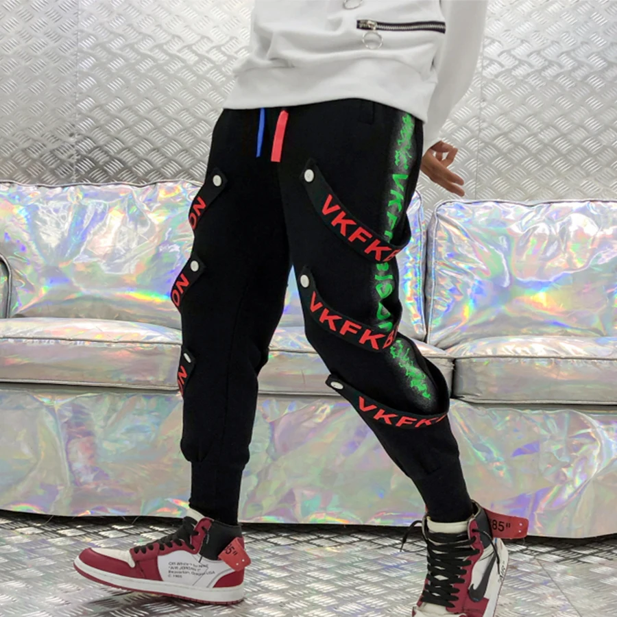 side stripe button pants