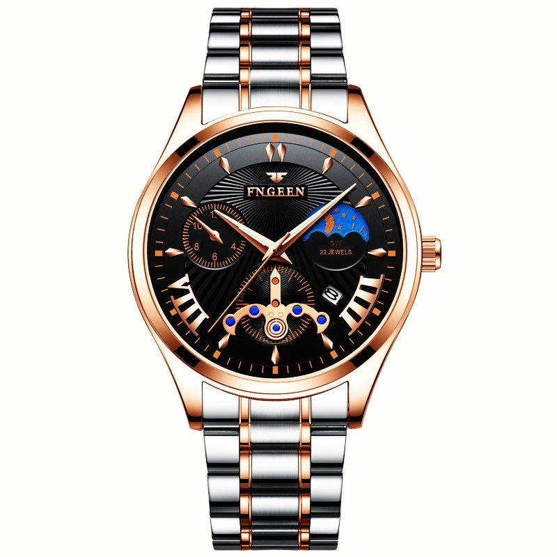 

Rose Gold Men Watch Top Stainless steel Watchband Man Wrist Watches Male Clock Quartz Calendar Saat (Small pointer does not work