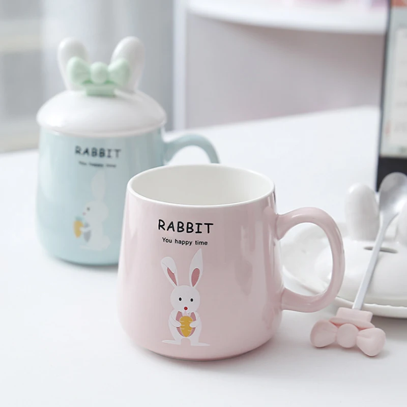 Керамическая ручная роспись кофейная чашка креативная Милая чашка кафе бизнес принадлежности кролик с большими ушами индивидуальная чашка для завтрака 420 мл