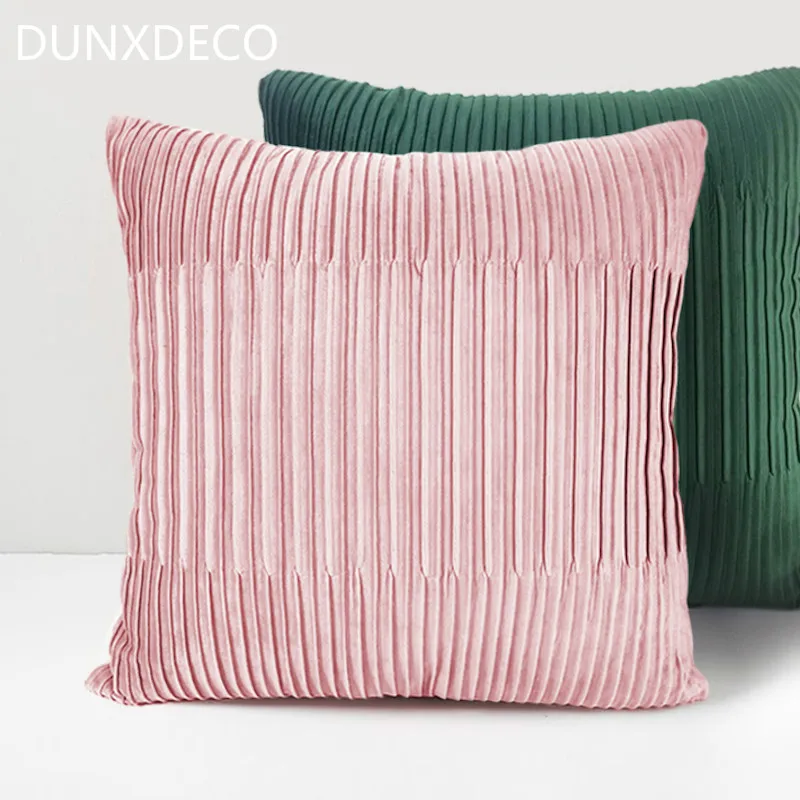 

DUNXDECO Cushion Cover Decorative Pillow Case Modern Artistic Luxury Velvet Simple Geometric Vertical Pleat Sofa Chair Coussin