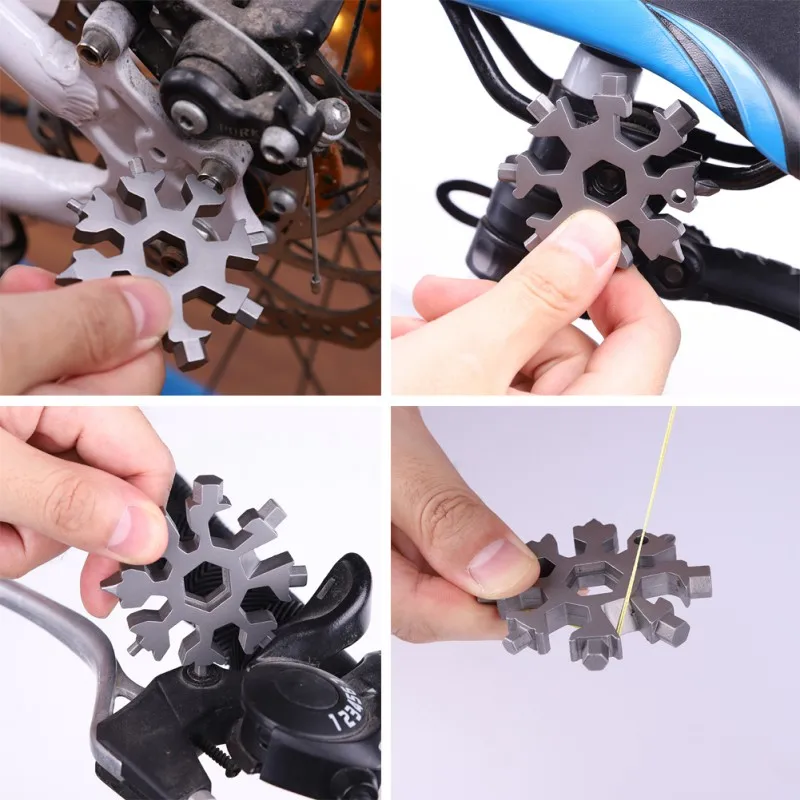 Steel 18 In 1 Multi-Tool Stainless Steel Snow Shape Flat Cross Head Screwdriver Allen Key Spanner Key Chain Tool For Backpack