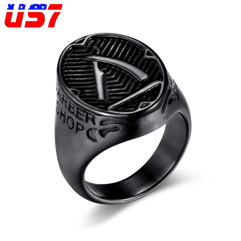 

US7 Men professional Barber Razor Vintage Rock Ring Stainless Steel barber tools For Men barber design ring Cool jewelry Gift