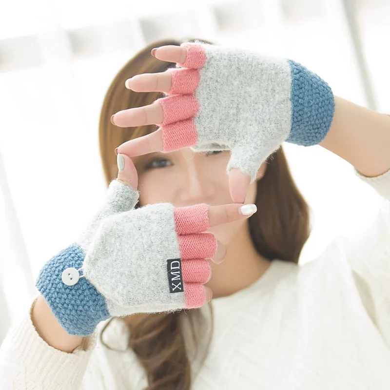 Helisopus Ladies Half Finger Gloves Female Autumn Winter Korean Style
