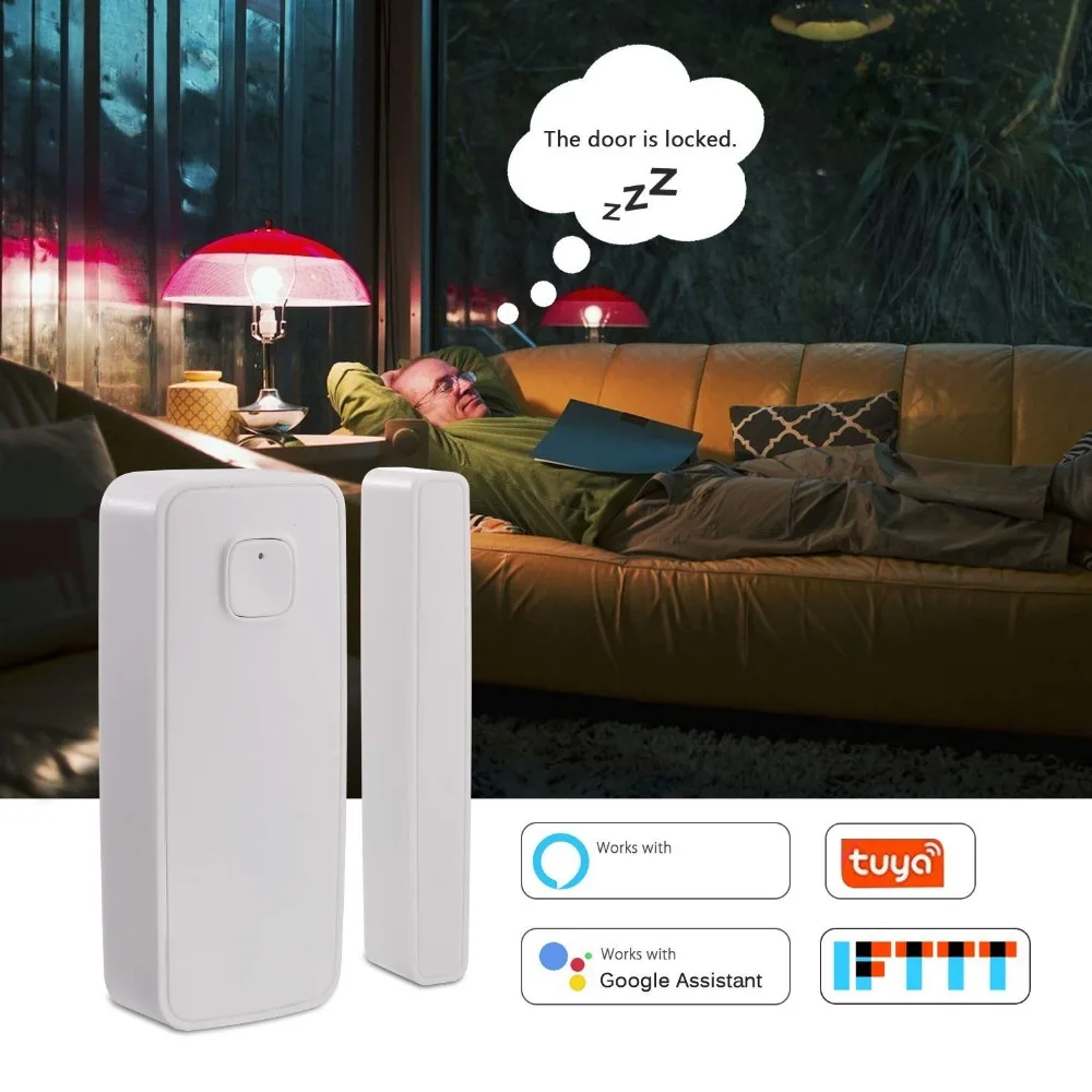 

Wirless Home Window Door Sensor Burglar Security Alarm System Magnetic Sensor Compatible with Alexa Google Home
